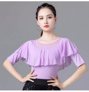 Latin Ballroom Dance tops for women girls ruffles salsa  dance blouse ballroom dancing t tshirts modern dance tops for female